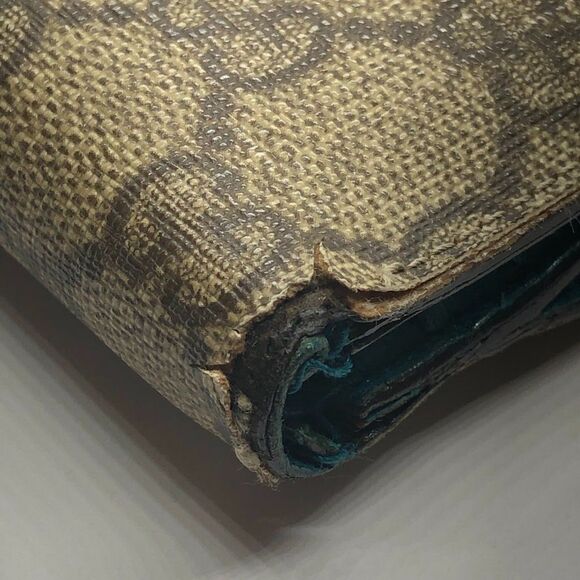 Authentic GUCCI Brown Coated Canvas & Teal Leather Designer Wallet - Picture 3 of 12